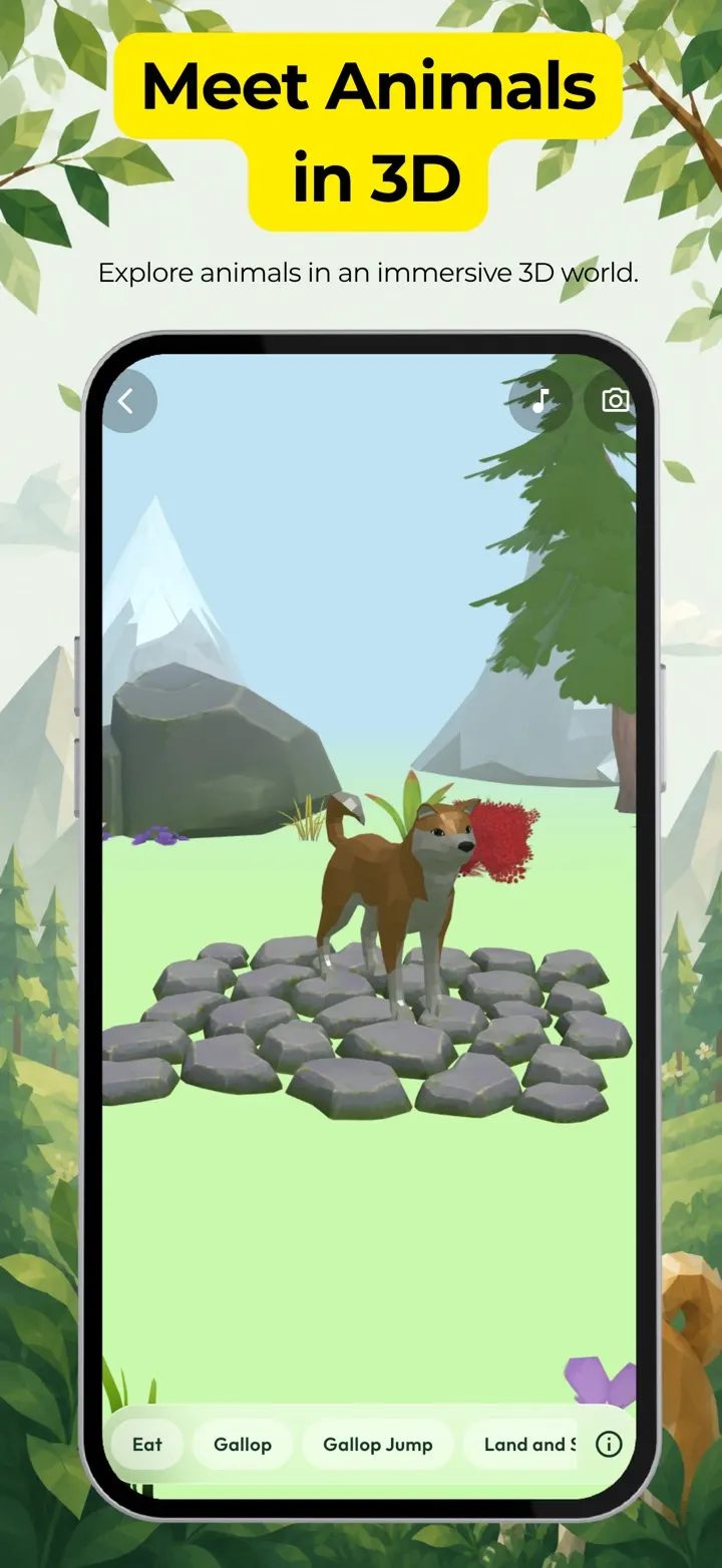 A 3D animal running across rocks in the in-app 3D world