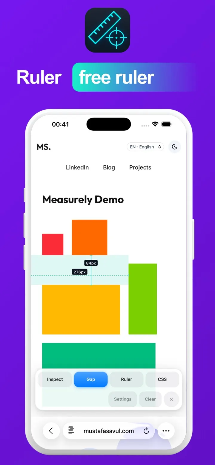 Ruler mode with a free measurement dragged across the page